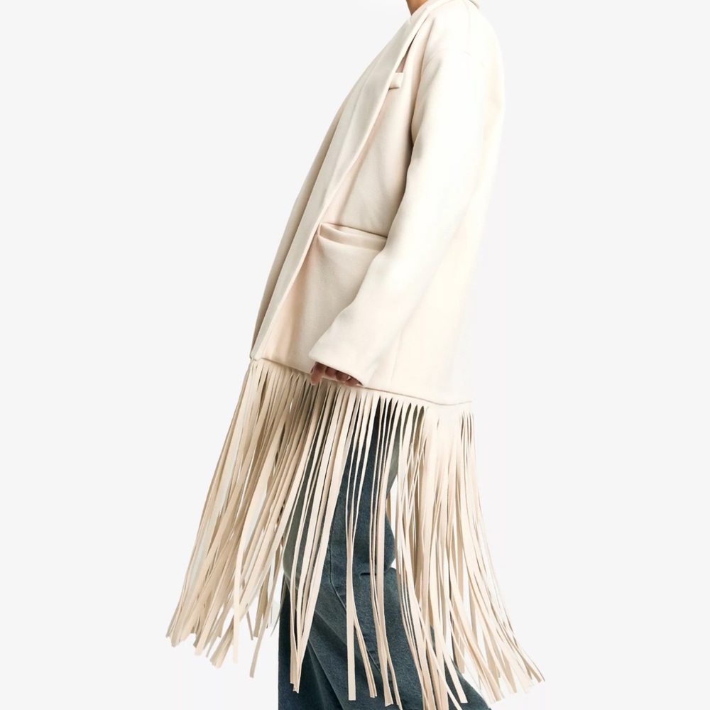Elegant Cream Fringe Women's Coat